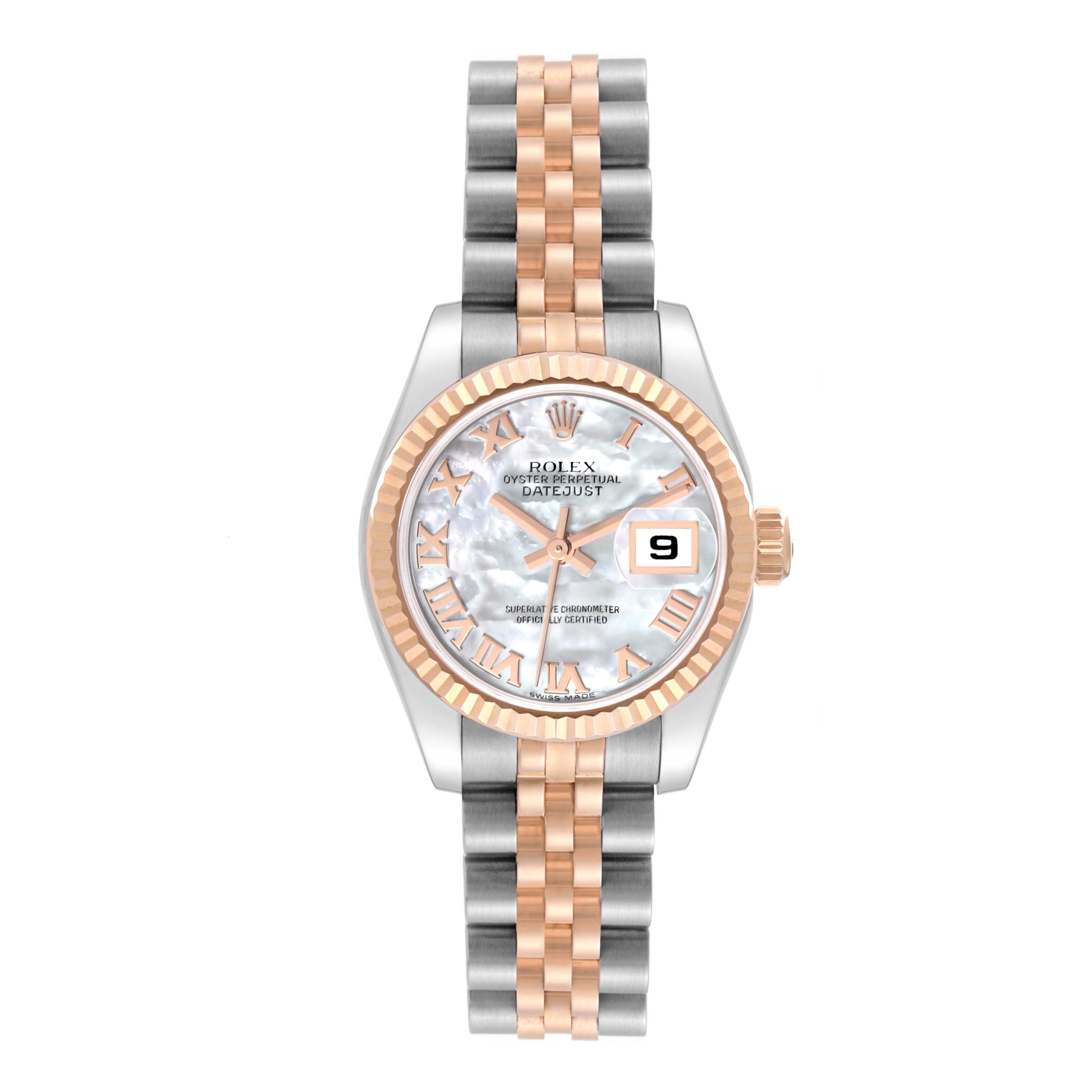 Rolex Datejust Steel Rose Gold Mother of Pearl Dial Ladies Watch 179171 In Excellent Condition For Sale In Atlanta, GA