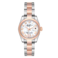Rolex Montre Datejust en acier, or rose, nacre, diamants et cadran pour femmes 179161