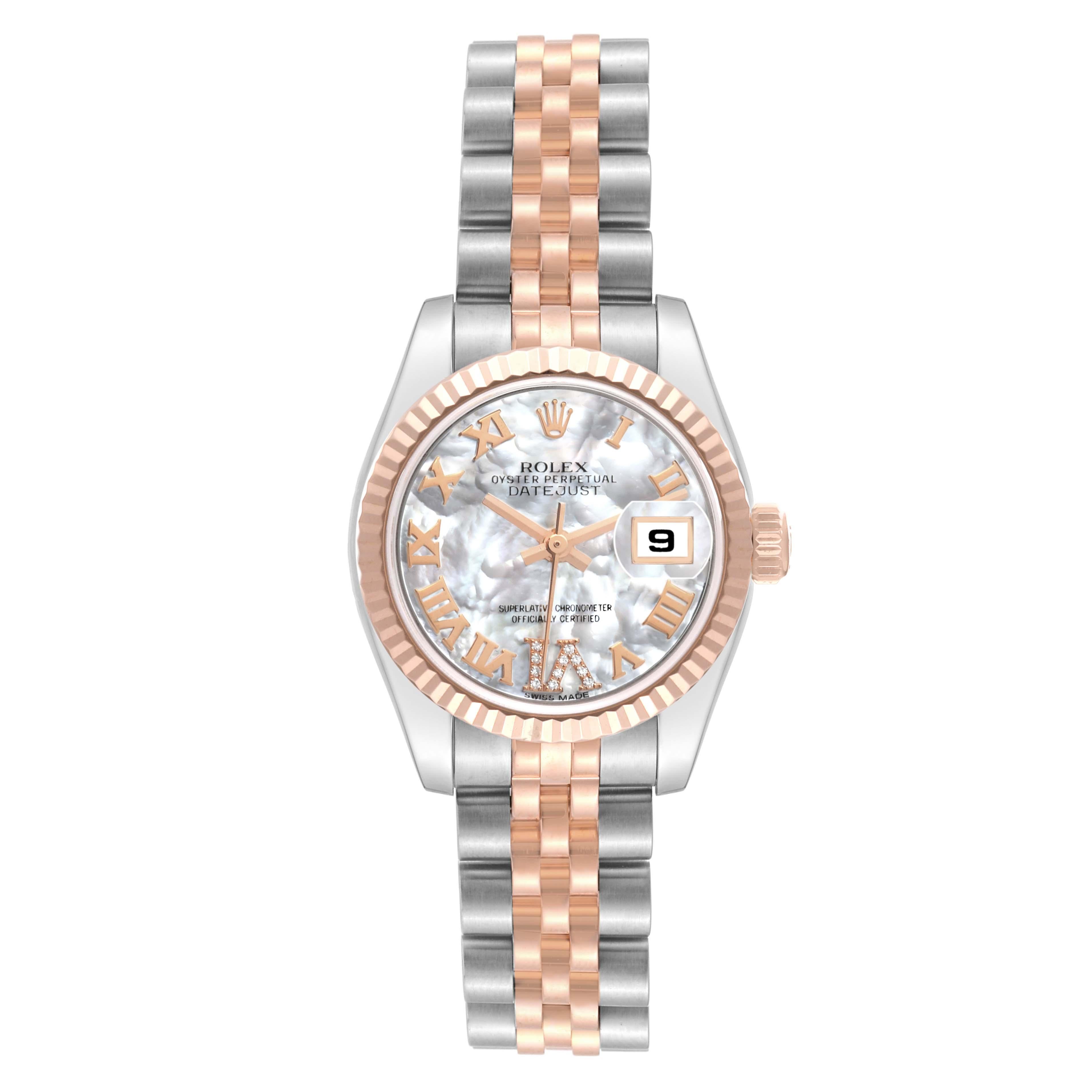 Rolex Datejust Steel Rose Gold Mother of Pearl Diamond Dial Ladies Watch 179171 For Sale 1