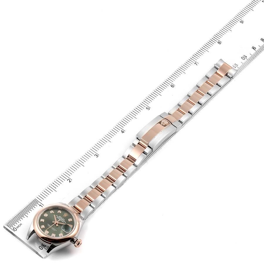 Rolex Datejust Steel Rose Gold Olive Green Diamond Ladies Watch 279161 Box Card For Sale 2
