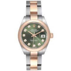 Rolex Datejust Steel Rose Gold Olive Green Diamond Ladies Watch 279161 Box Card