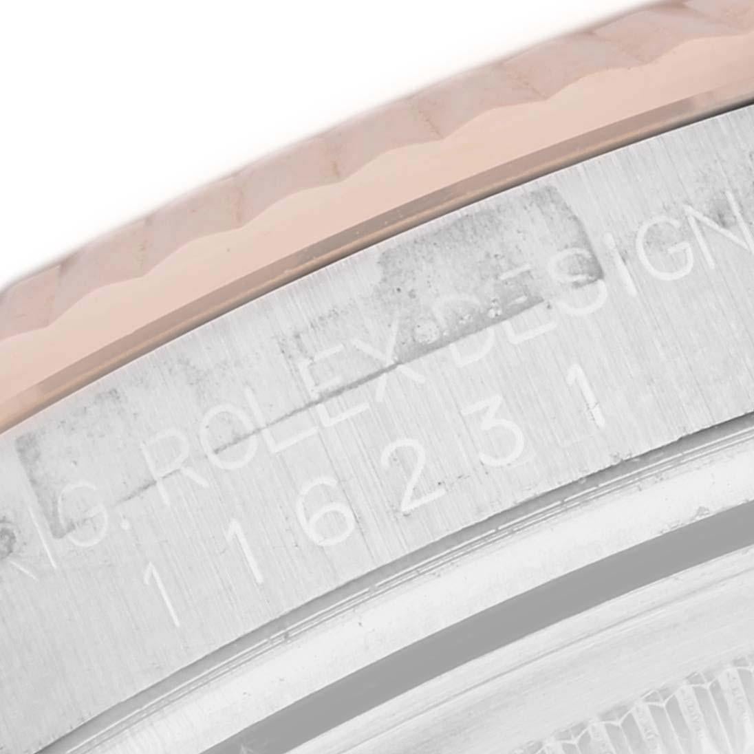 Rolex Datejust Steel Rose Gold Pink Dial Mens Watch 116231 Box Papers. Mouvement automatique à remontage automatique, officiellement certifié chronomètre. Boîtier en acier inoxydable et en or Everose 18 carats de 36 mm de diamètre. Logo Rolex sur