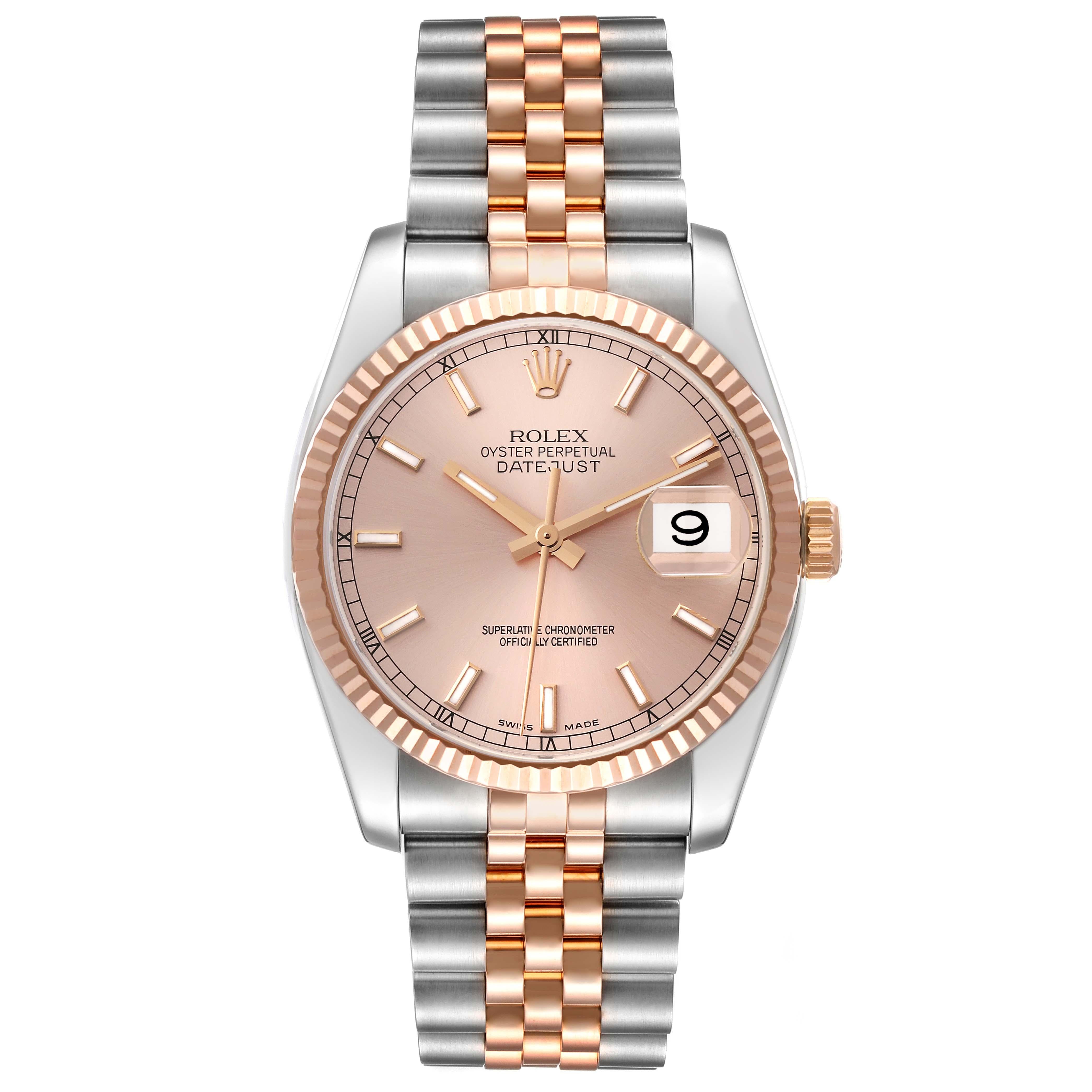 Rolex Datejust Steel Rose Gold Pink Dial Mens Watch 116231 Box Papers en vente 4