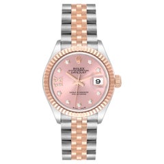 Rolex Datejust Steel Rose Gold Pink Diamond Dial Ladies Watch 279171 Box Card