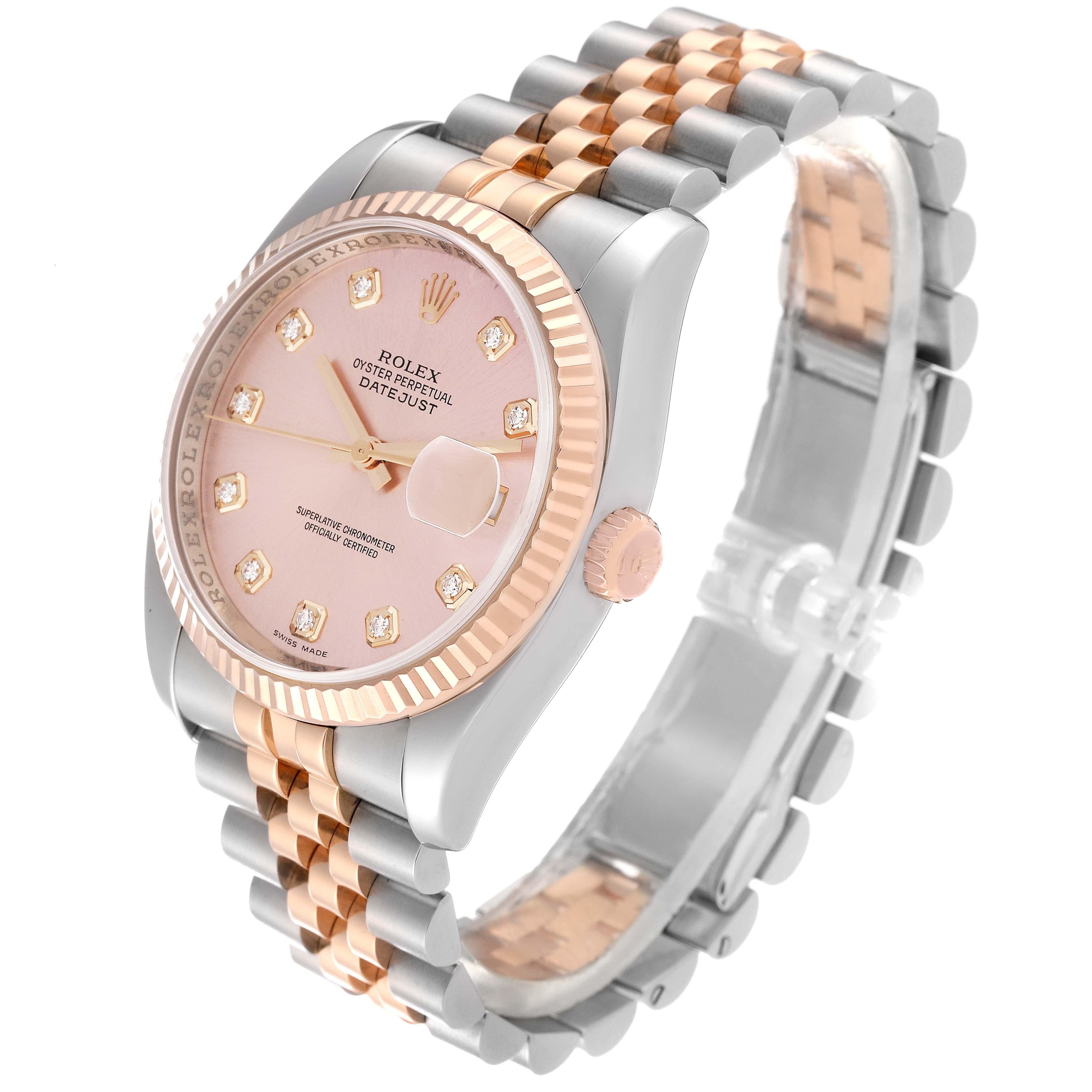 Rolex Datejust Stahl Rose Gold Pink Diamond Zifferblatt Herrenuhr 116231 im Angebot 7