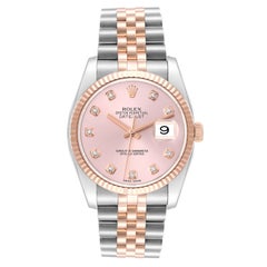 Rolex Datejust Steel Rose Gold Pink Diamond Dial Mens Watch 116231