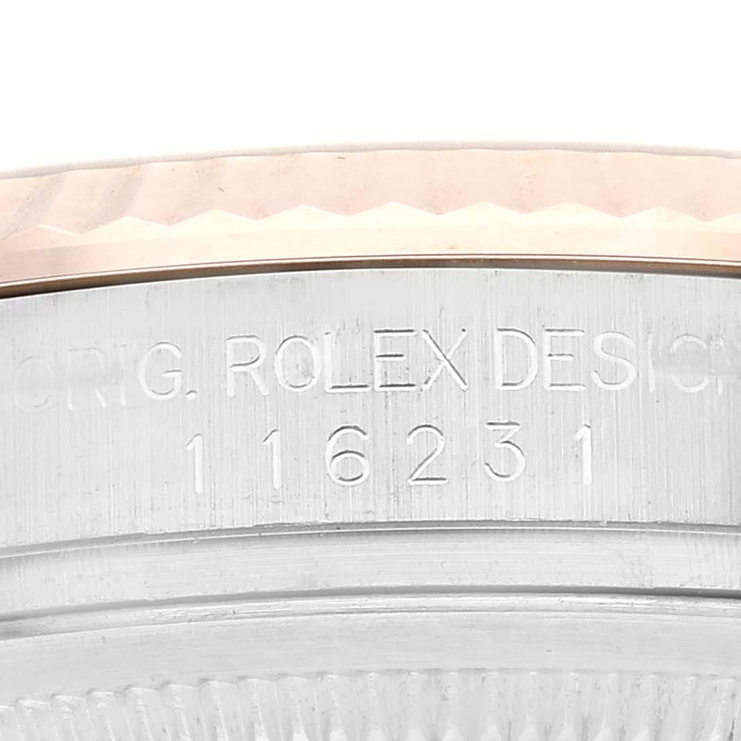 Rolex Datejust Stahl Rose Gold Rosa Diamond Dial Herrenuhr 116231. Offiziell zertifiziertes Chronometerwerk mit automatischem Aufzug. Gehäuse aus Edelstahl und 18 Karat Everosegold, 36 mm Durchmesser. Rolex Logo auf einer Krone aus 18 Karat