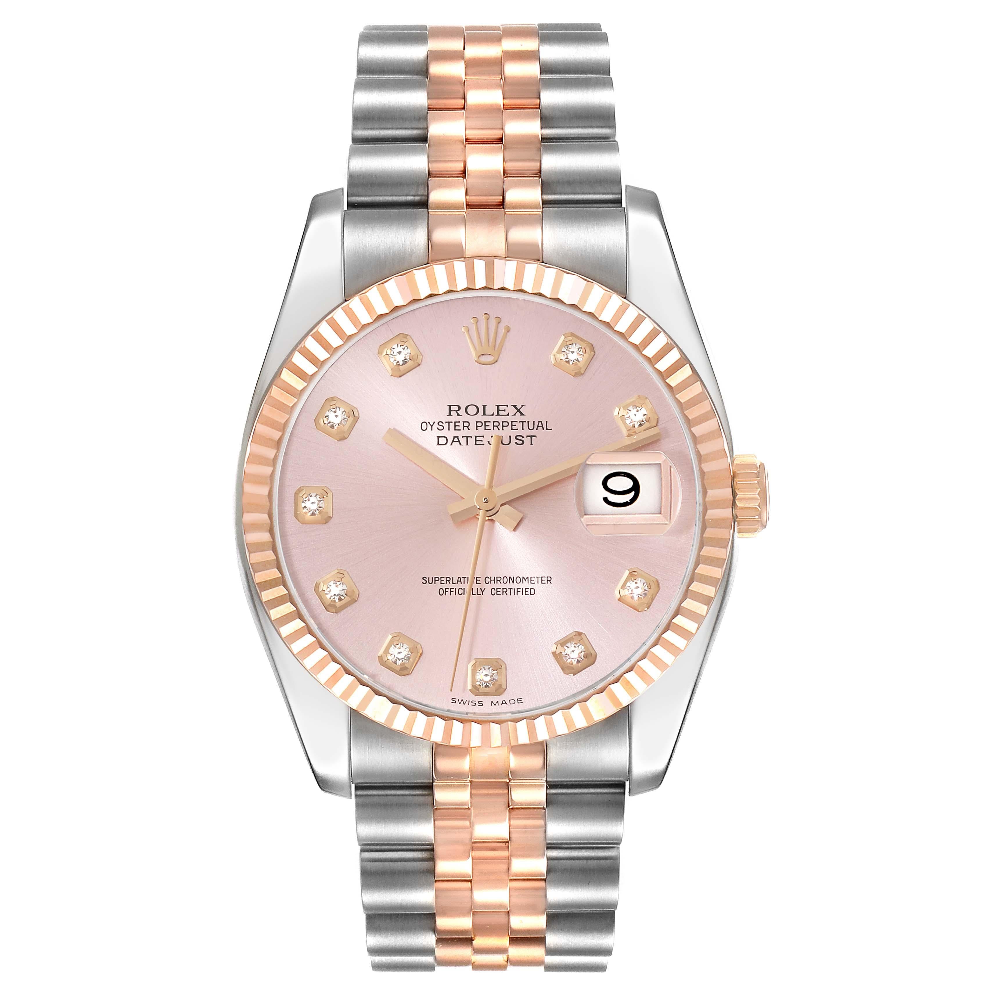 Rolex Datejust Steel Rose Gold Pink Diamond Dial Mens Watch 116231 For Sale 1