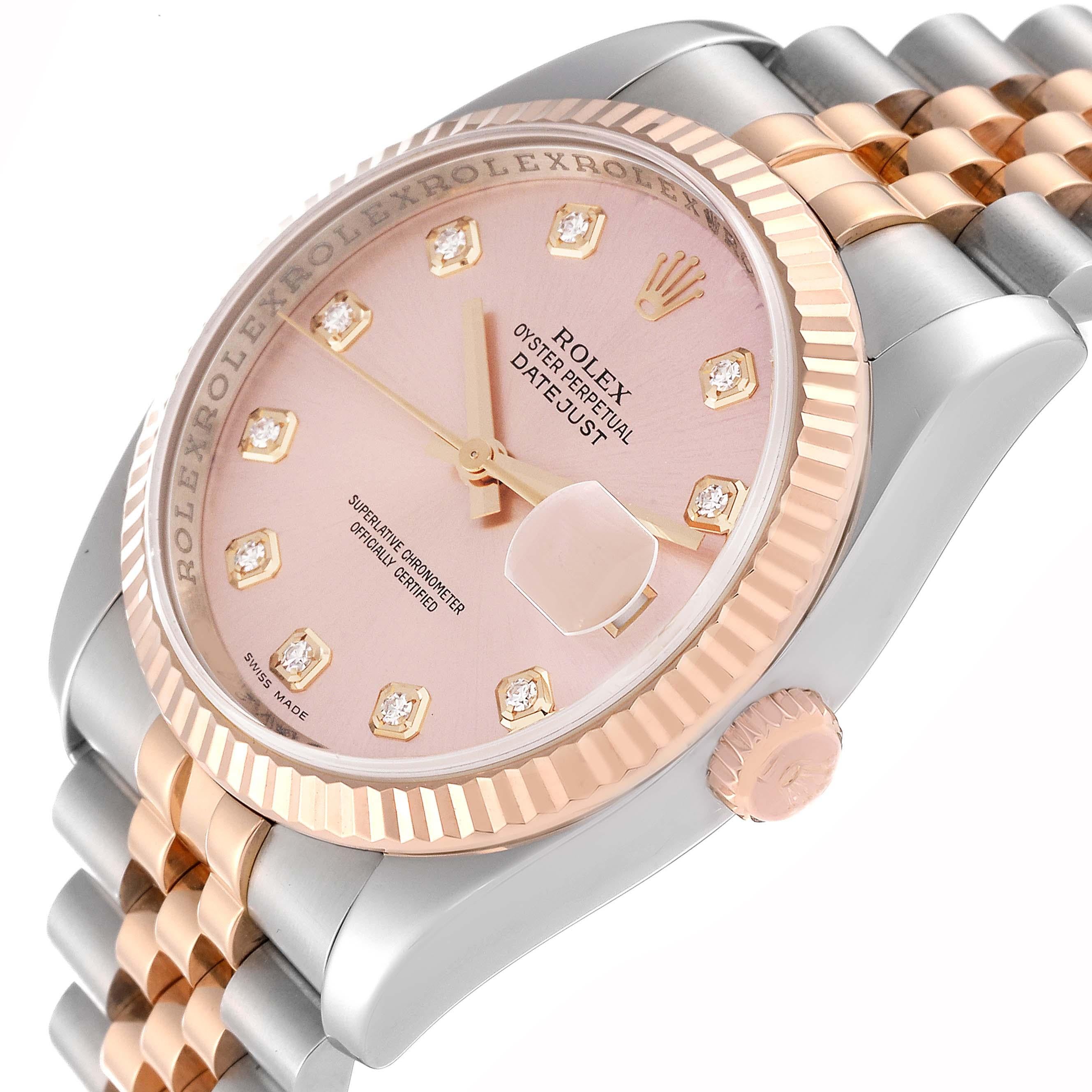 Rolex Datejust Stahl Rose Gold Pink Diamond Zifferblatt Herrenuhr 116231 im Angebot 4