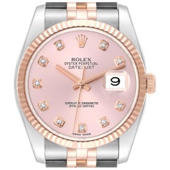 Rolex Datejust Steel Rose Gold Pink Diamond Dial Mens Watch 116231