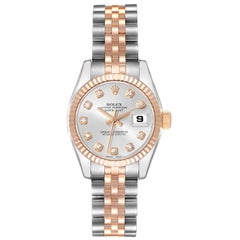 Rolex Datejust Steel Rose Gold Silver Diamond Dial Ladies Watch 179171