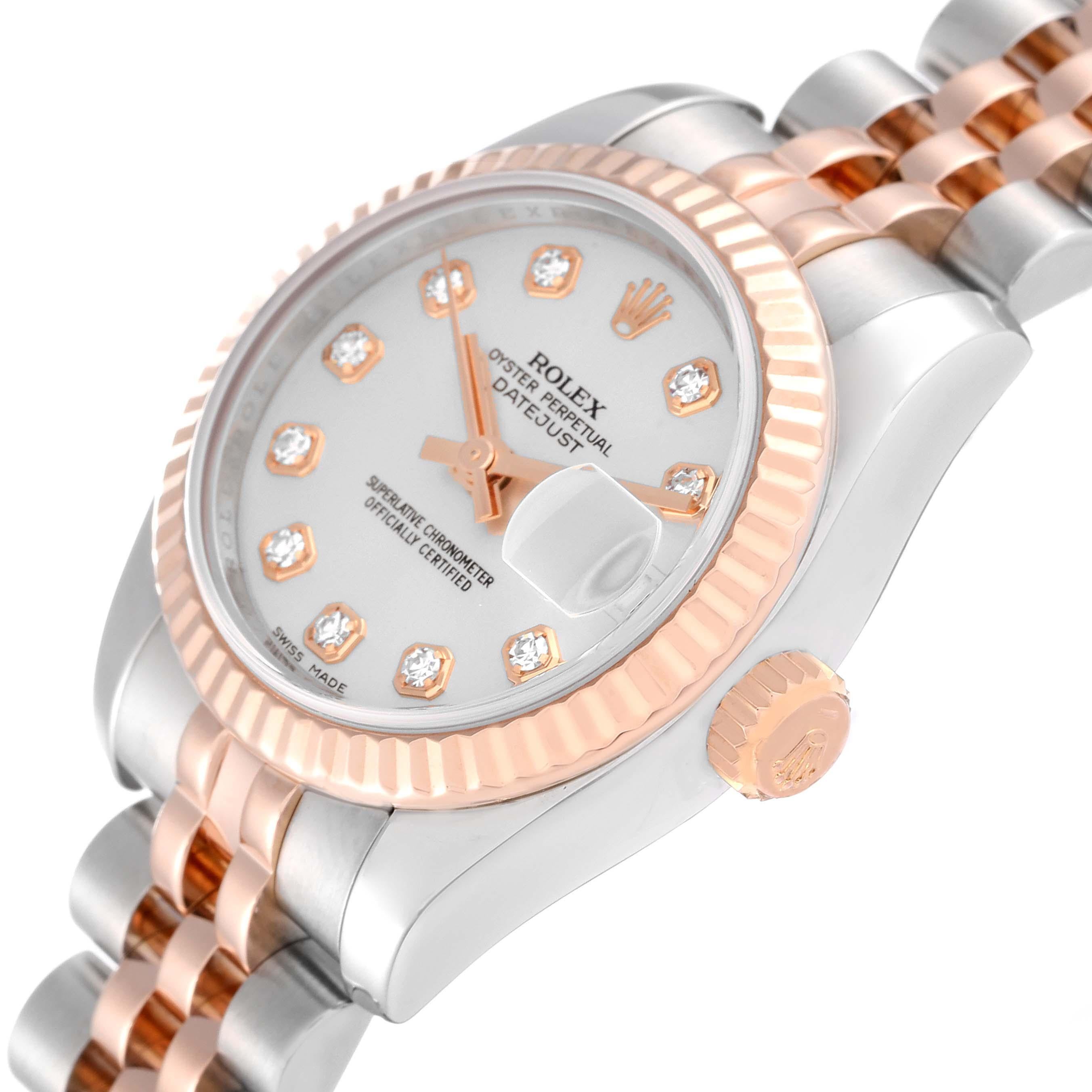 Rolex Datejust Steel Rose Gold Silver Diamond Dial Ladies Watch 179171 1
