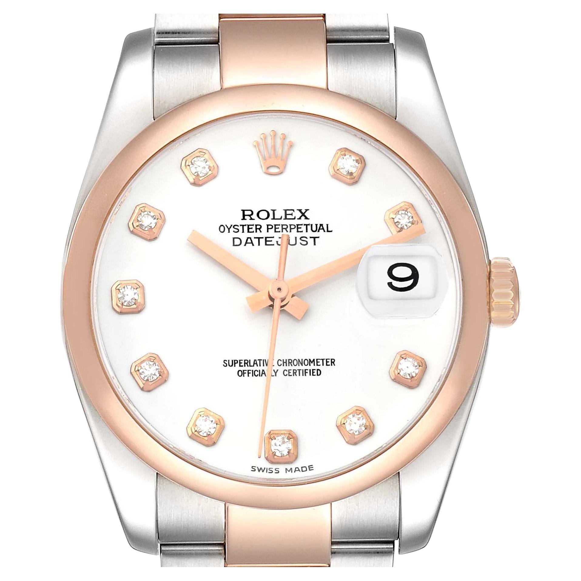 Rolex Datejust Stahl Roségold Weißes Diamant-Zifferblatt Herrenuhr 116201 Box Papiere im Angebot