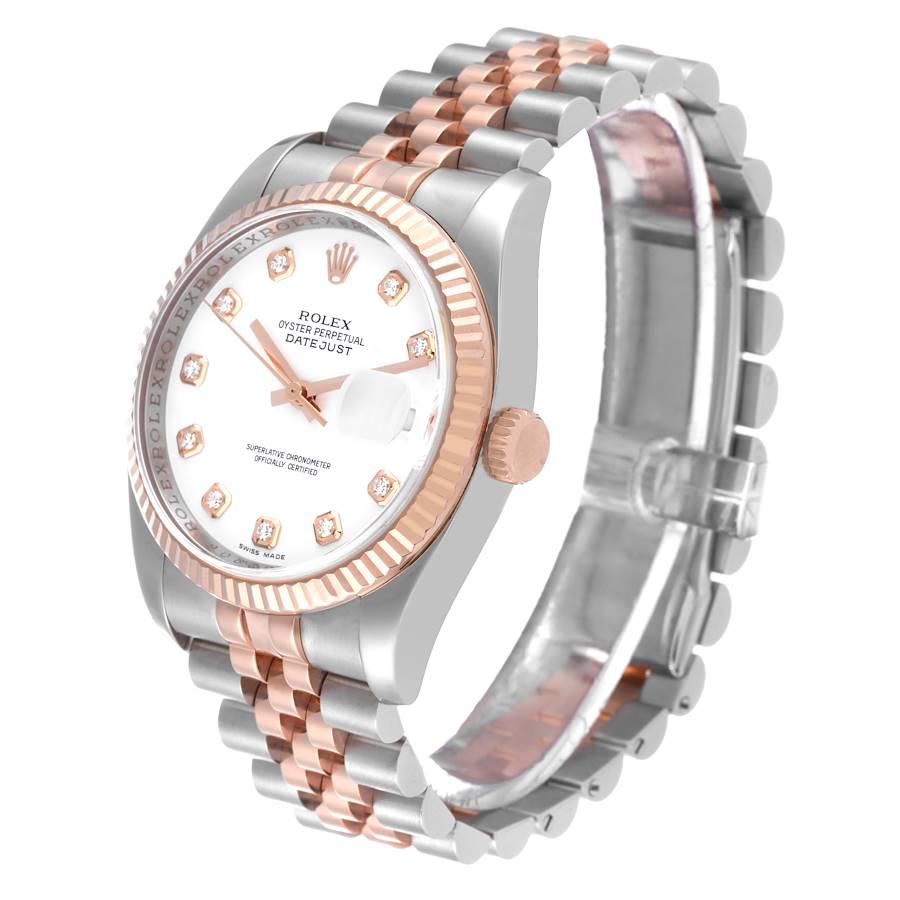 Rolex Datejust Steel Rose Gold White Diamond Dial Mens Watch 116231 In Excellent Condition In Atlanta, GA
