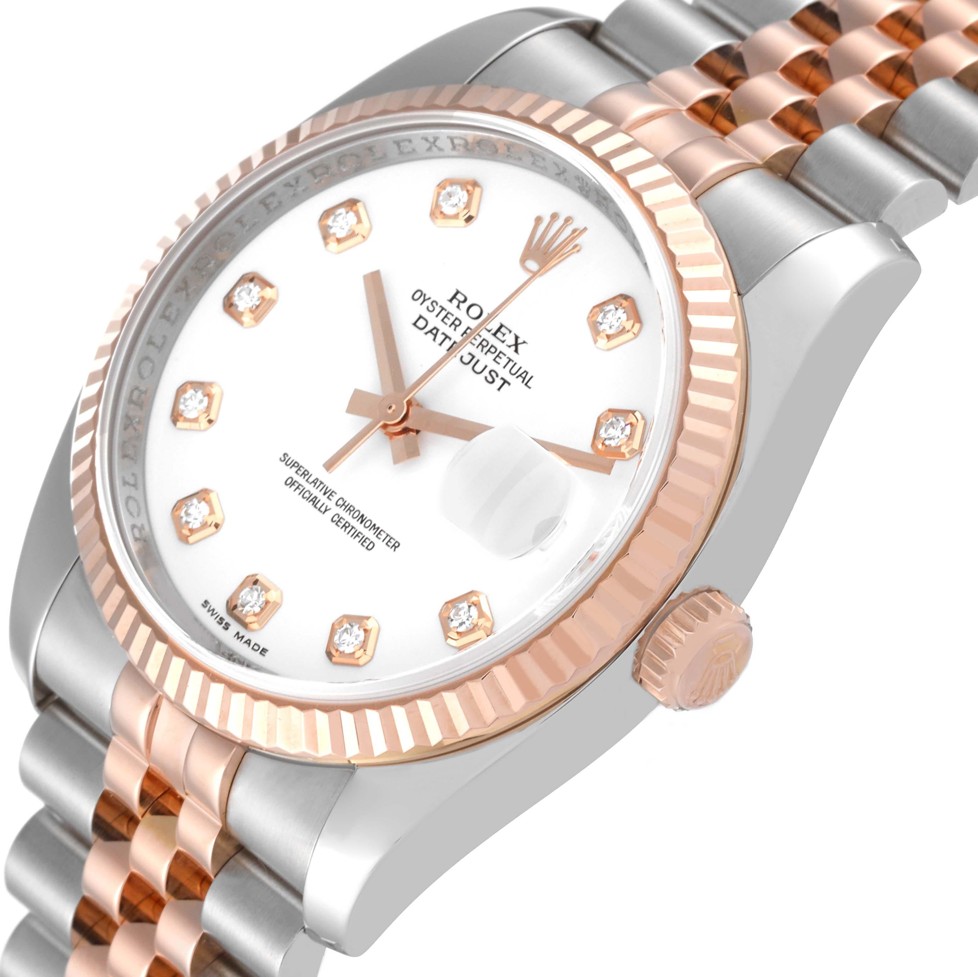 Rolex Datejust Steel Rose Gold White Diamond Dial Mens Watch 116231 1