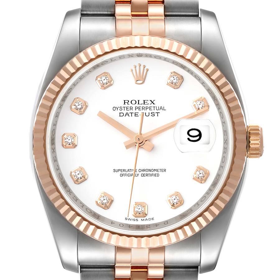 Rolex Datejust Steel Rose Gold White Diamond Dial Mens Watch 116231 For Sale