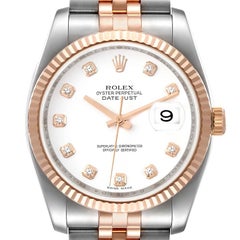 Rolex Montre Datejust en acier avec cadran en or rose et diamants blancs pour hommes 116231