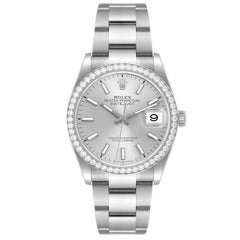 Rolex Datejust Steel Silver Dial Diamond Bezel Mens Watch 126284 Box Card