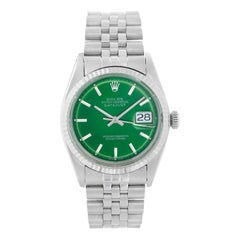 Vintage Rolex Datejust Steel Watch 1601 Green Dial