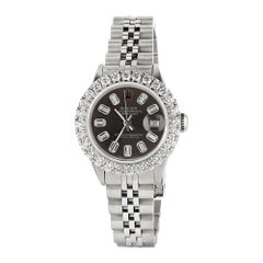 Rolex Datejust Steel Watch 2 Carat Diamond Bezel /Rhodium Grey Baguette Dial
