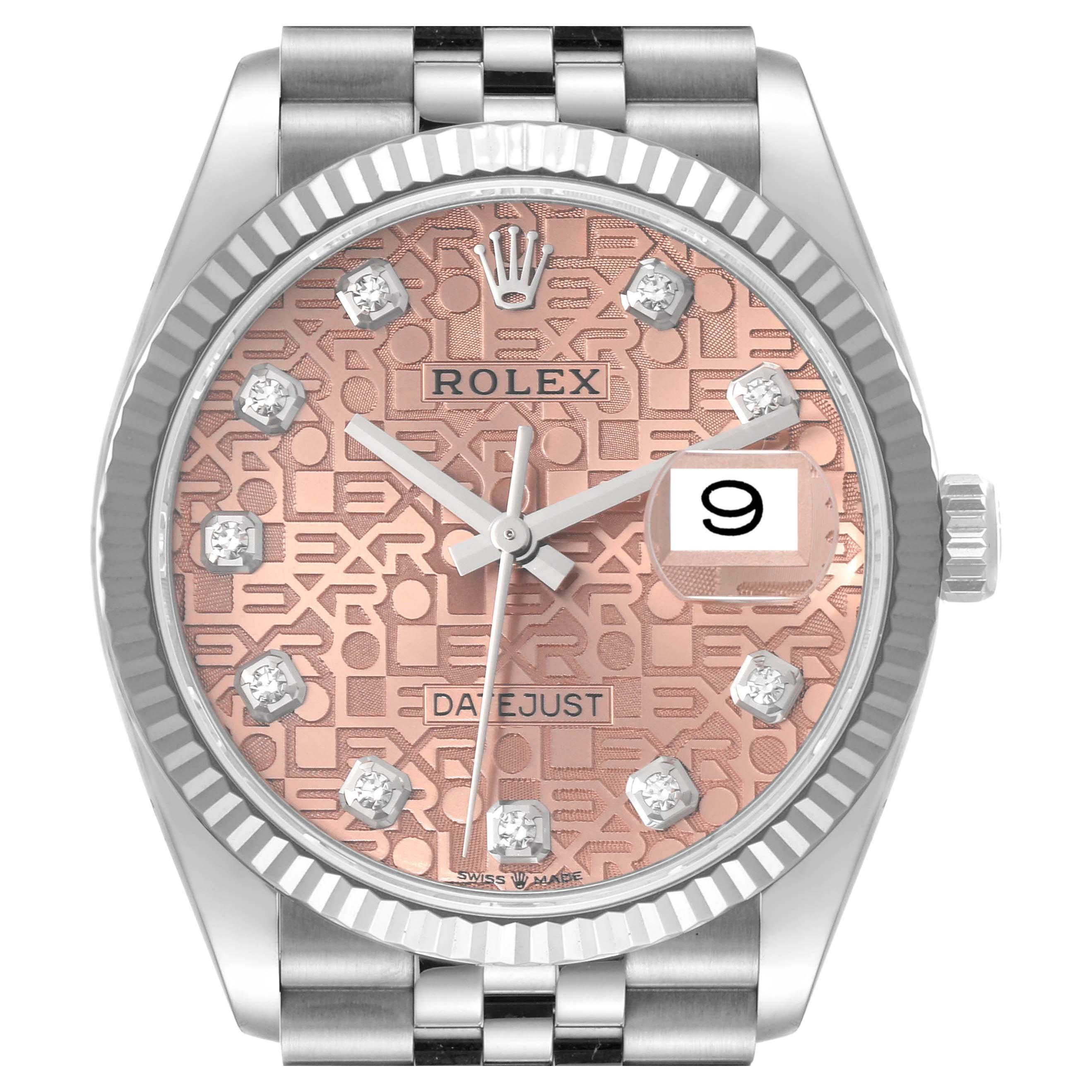 Rolex Montre Datejust d'anniversaire en acier et or blanc avec cadran en diamant pour hommes 126234 en vente