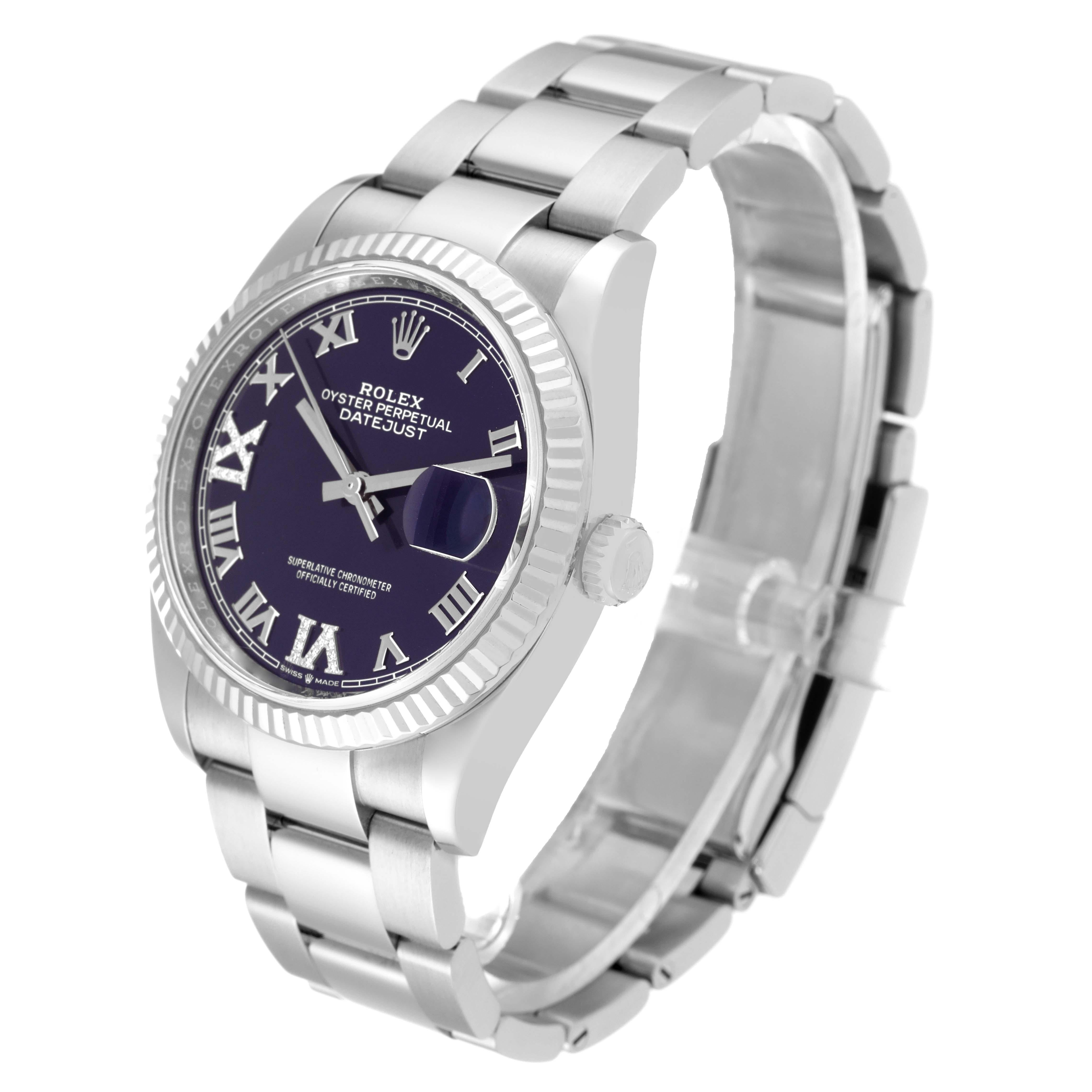 Men's Rolex Datejust Steel White Gold Aubergine Diamond Dial Mens Watch 126234