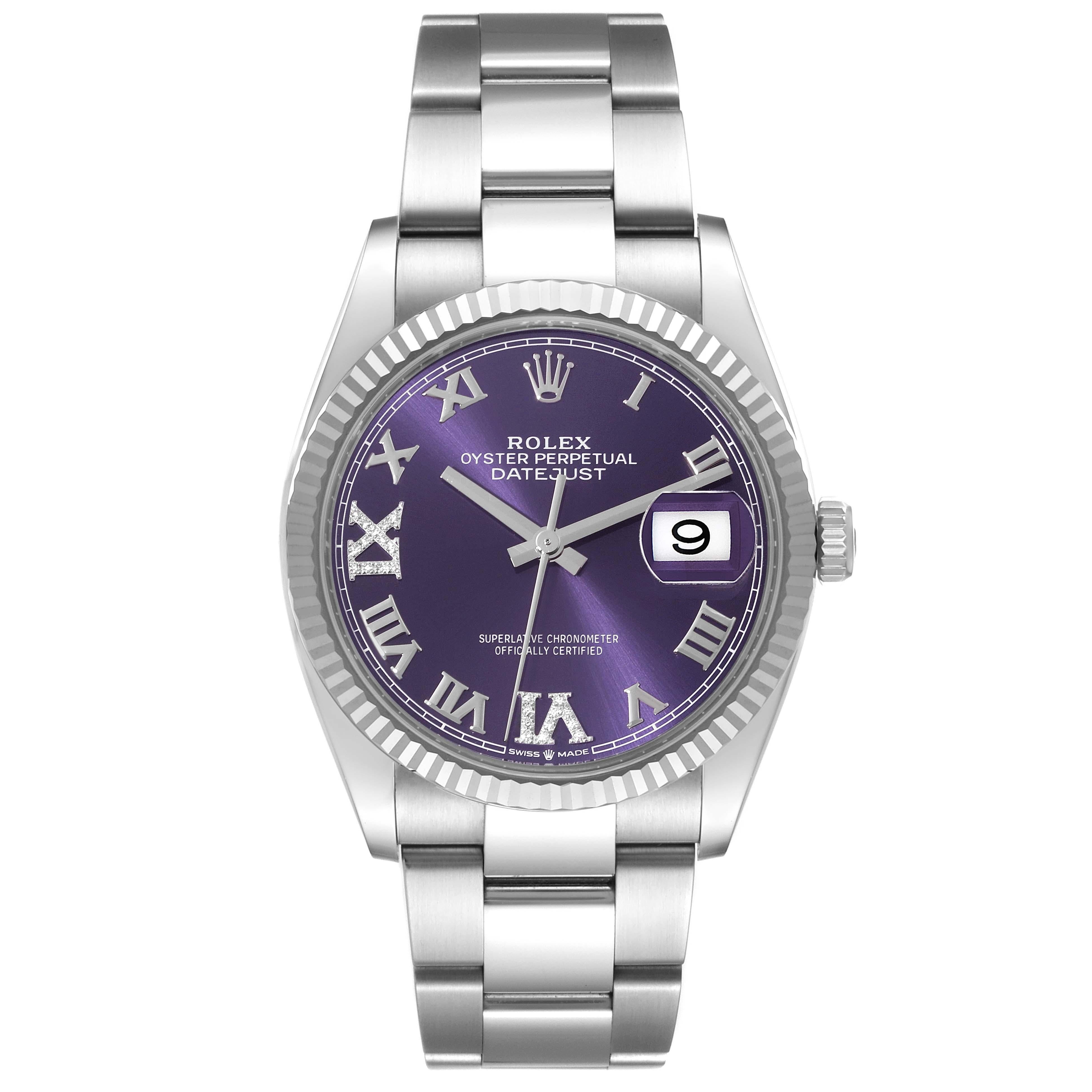 Men's Rolex Datejust Steel White Gold Aubergine Diamond Dial Mens Watch 126234