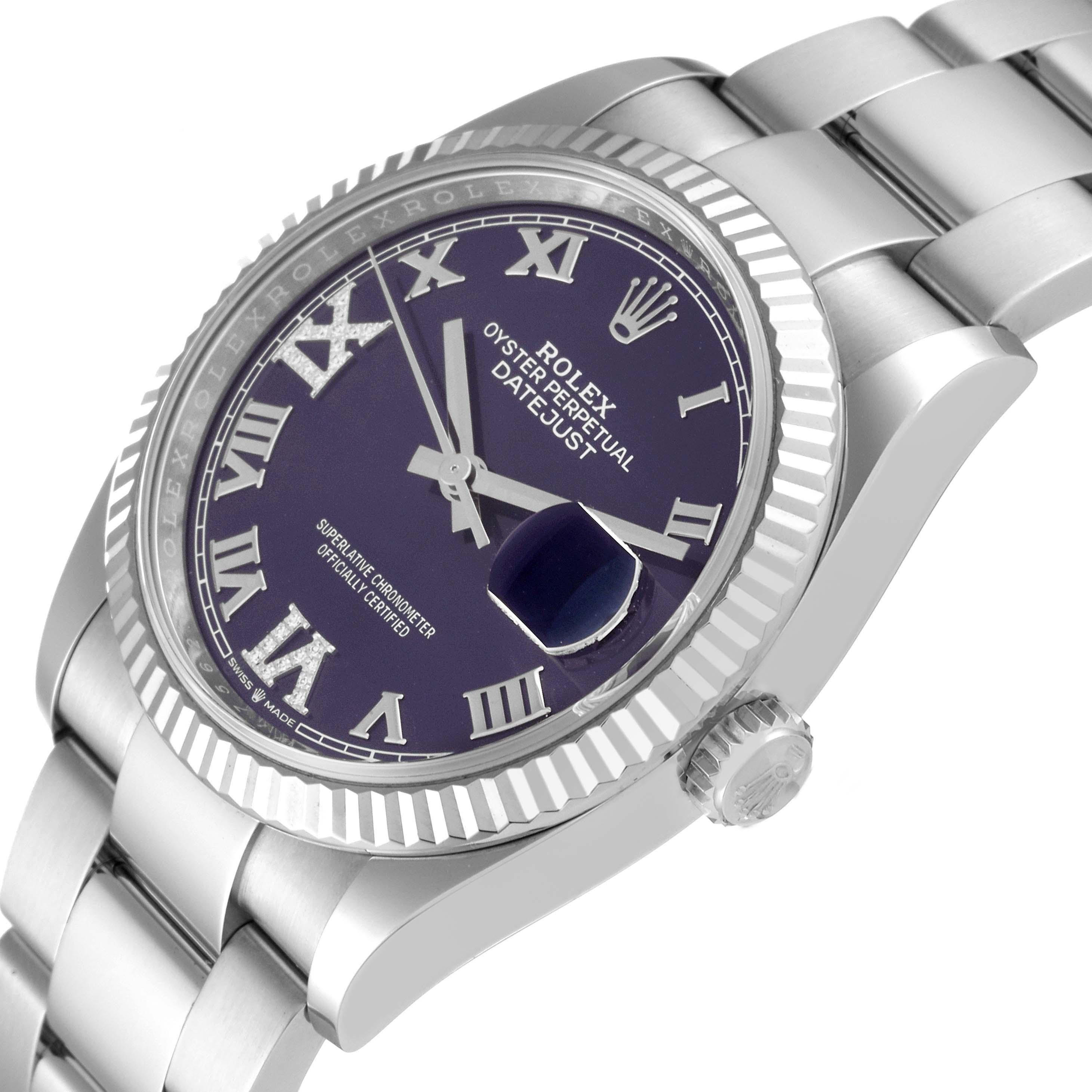 Rolex Datejust Steel White Gold Aubergine Diamond Dial Mens Watch 126234 1
