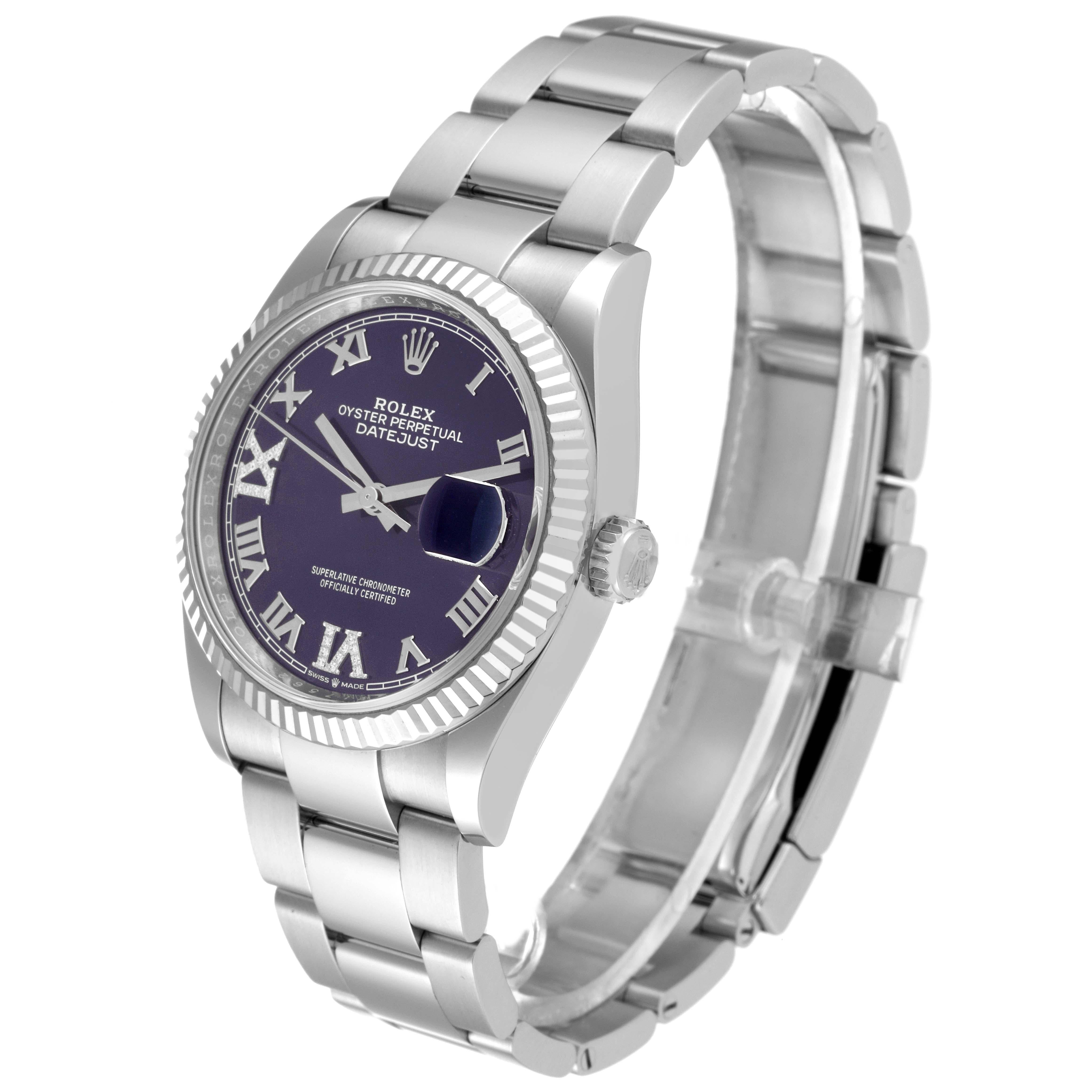 Rolex Datejust Steel White Gold Aubergine Diamond Dial Mens Watch 126234 5