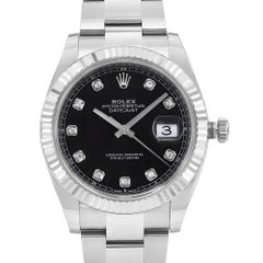 Rolex Datejust Steel White Gold Bezel Black Diamond Dial Mens Watch 126334
