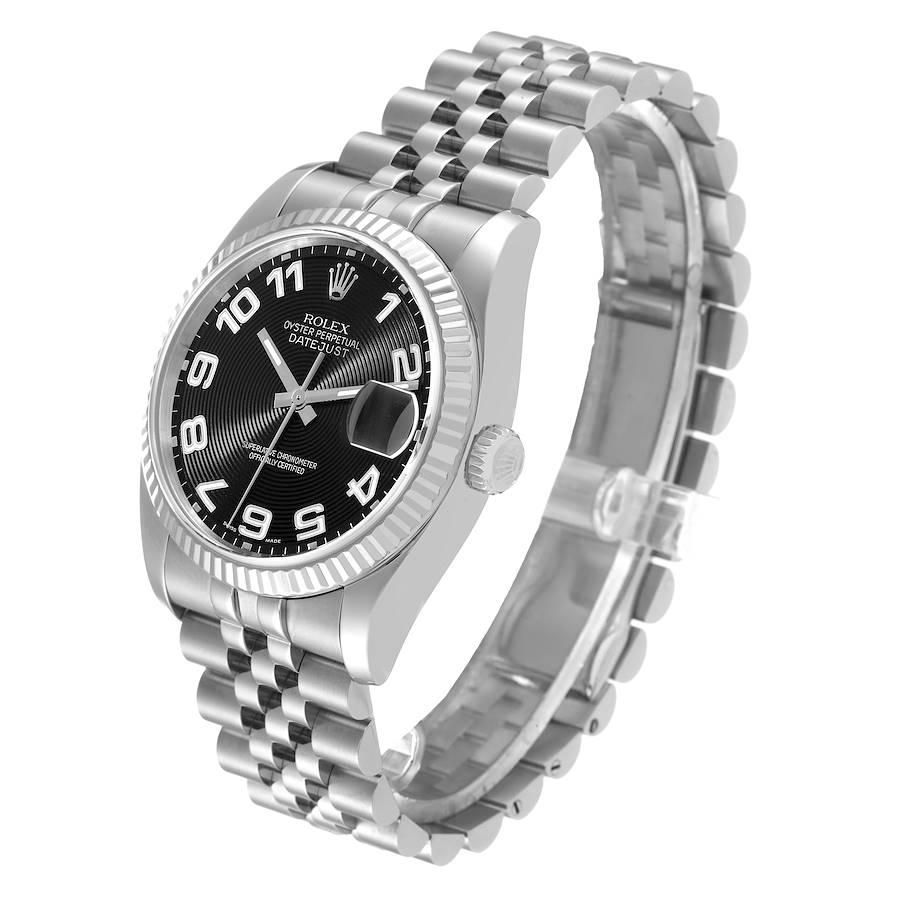 Men's Rolex Datejust Steel White Gold Black Concentric Dial Watch 116234