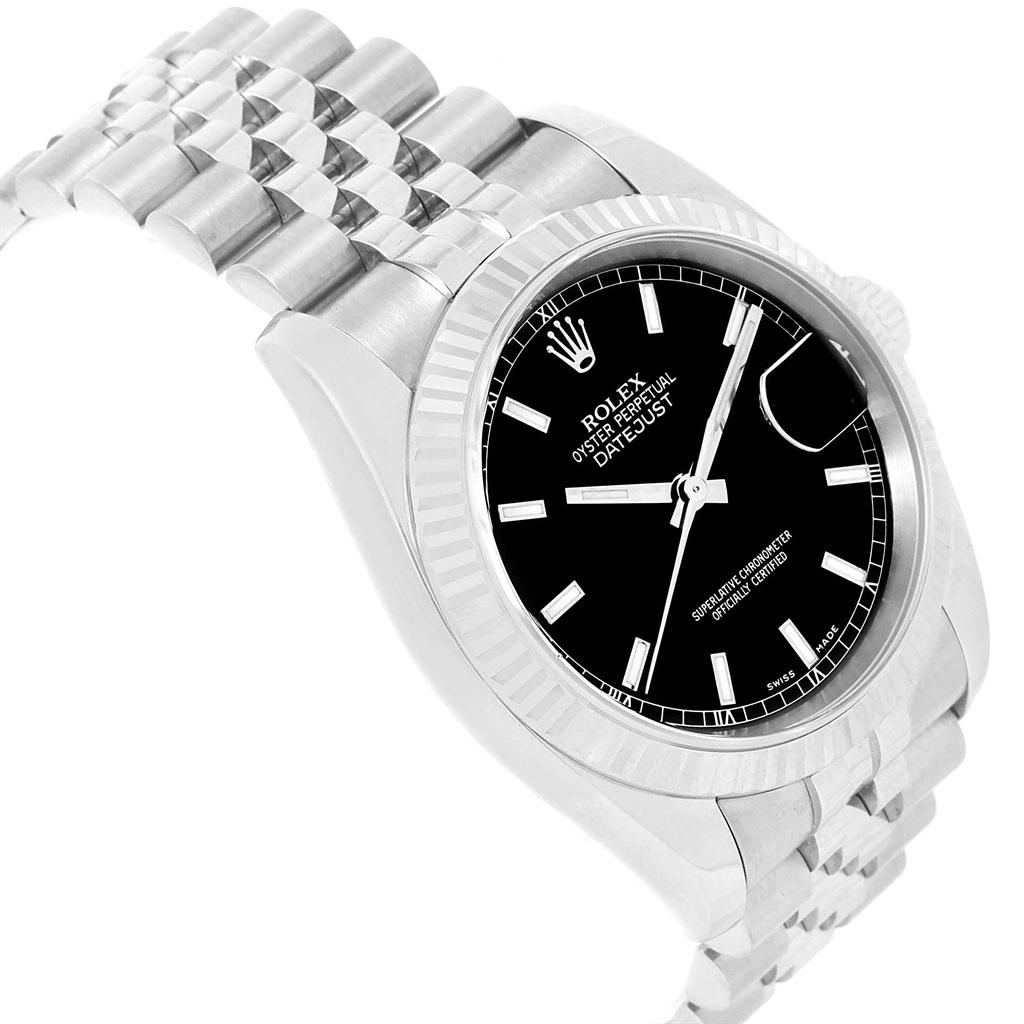 Men's Rolex Datejust Steel White Gold Black Dial Jubilee Bracelet Watch 116234