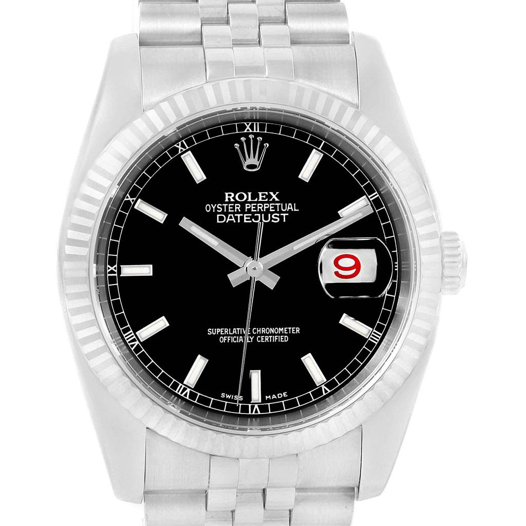 Rolex Datejust Steel White Gold Black Dial Jubilee Bracelet Watch 116234