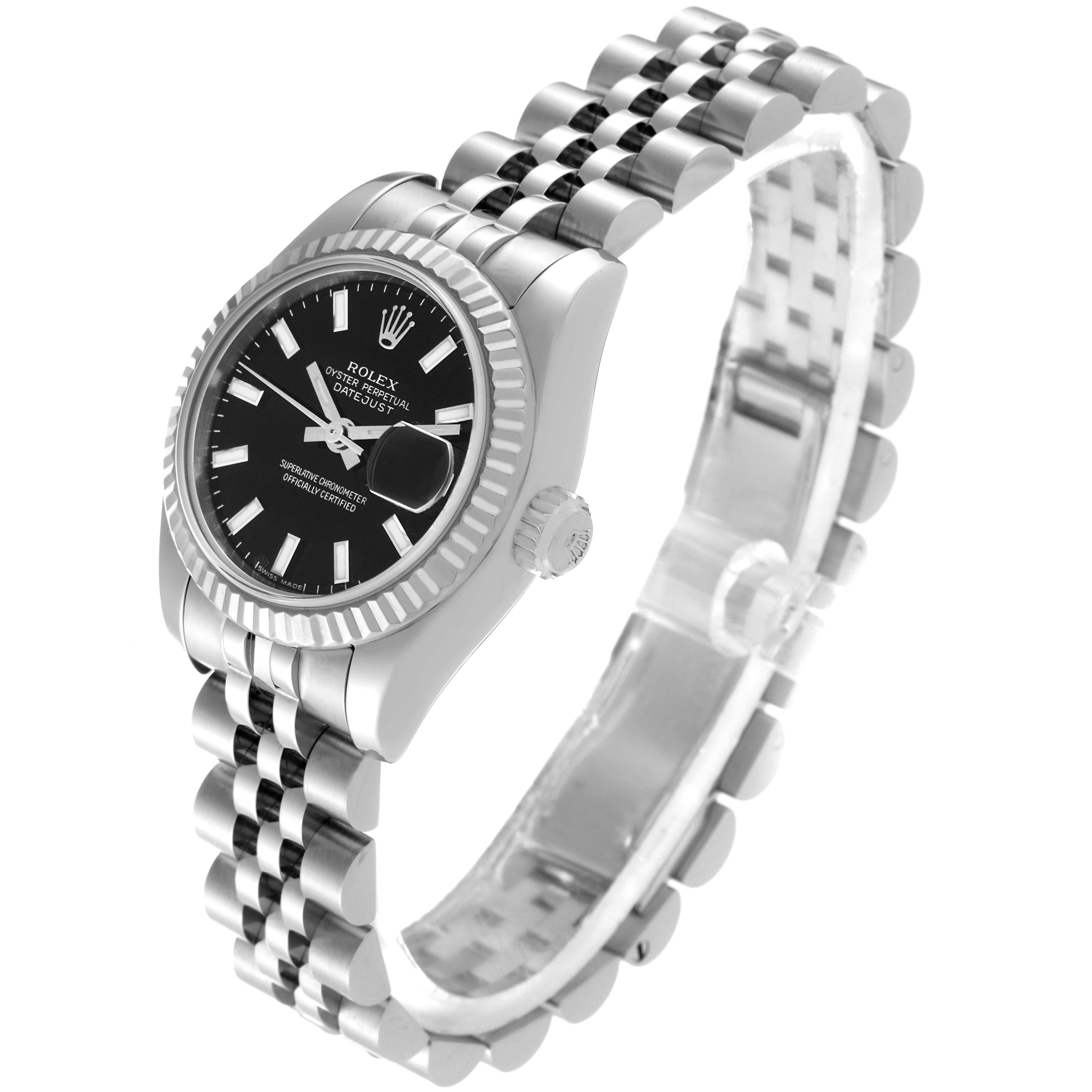 Rolex Datejust Steel White Gold Black Dial Ladies Watch 179174 Box Card For Sale 2