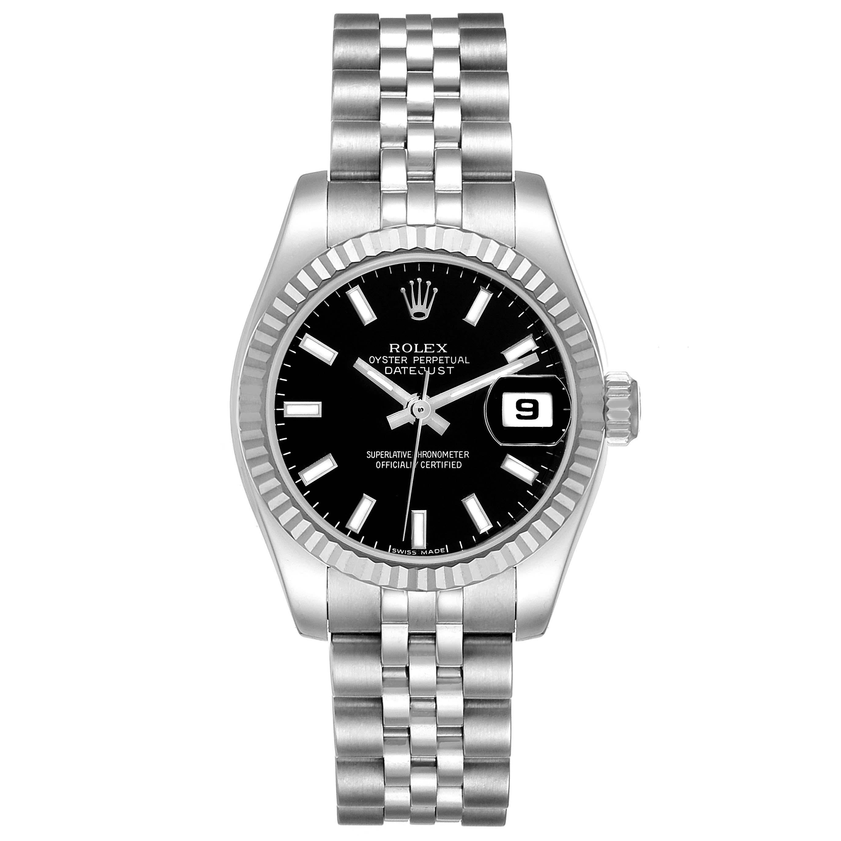 Rolex Datejust Steel White Gold Black Dial Ladies Watch 179174 Box Card For Sale 4