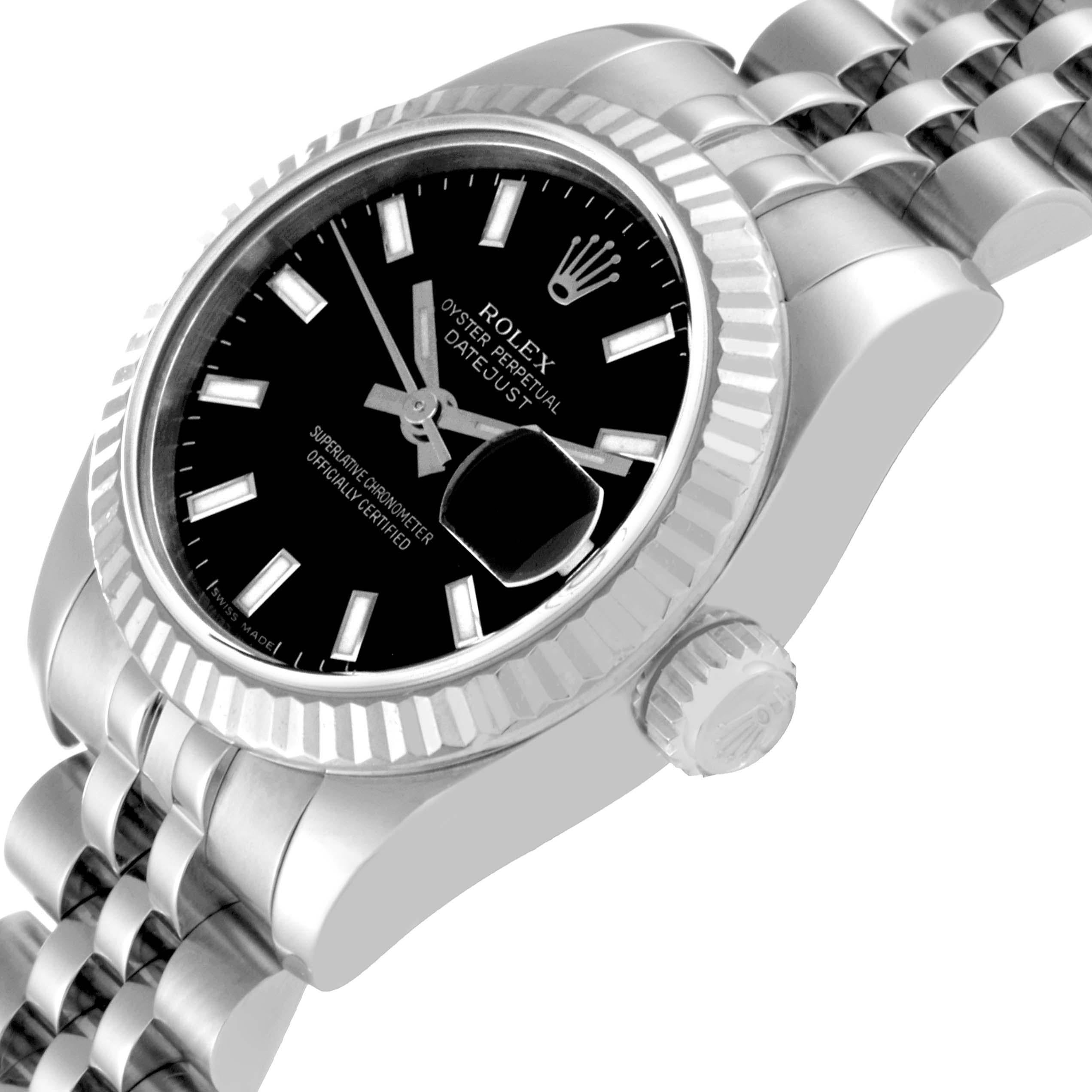 Rolex Datejust Steel White Gold Black Dial Ladies Watch 179174 Box Papers In Excellent Condition For Sale In Atlanta, GA