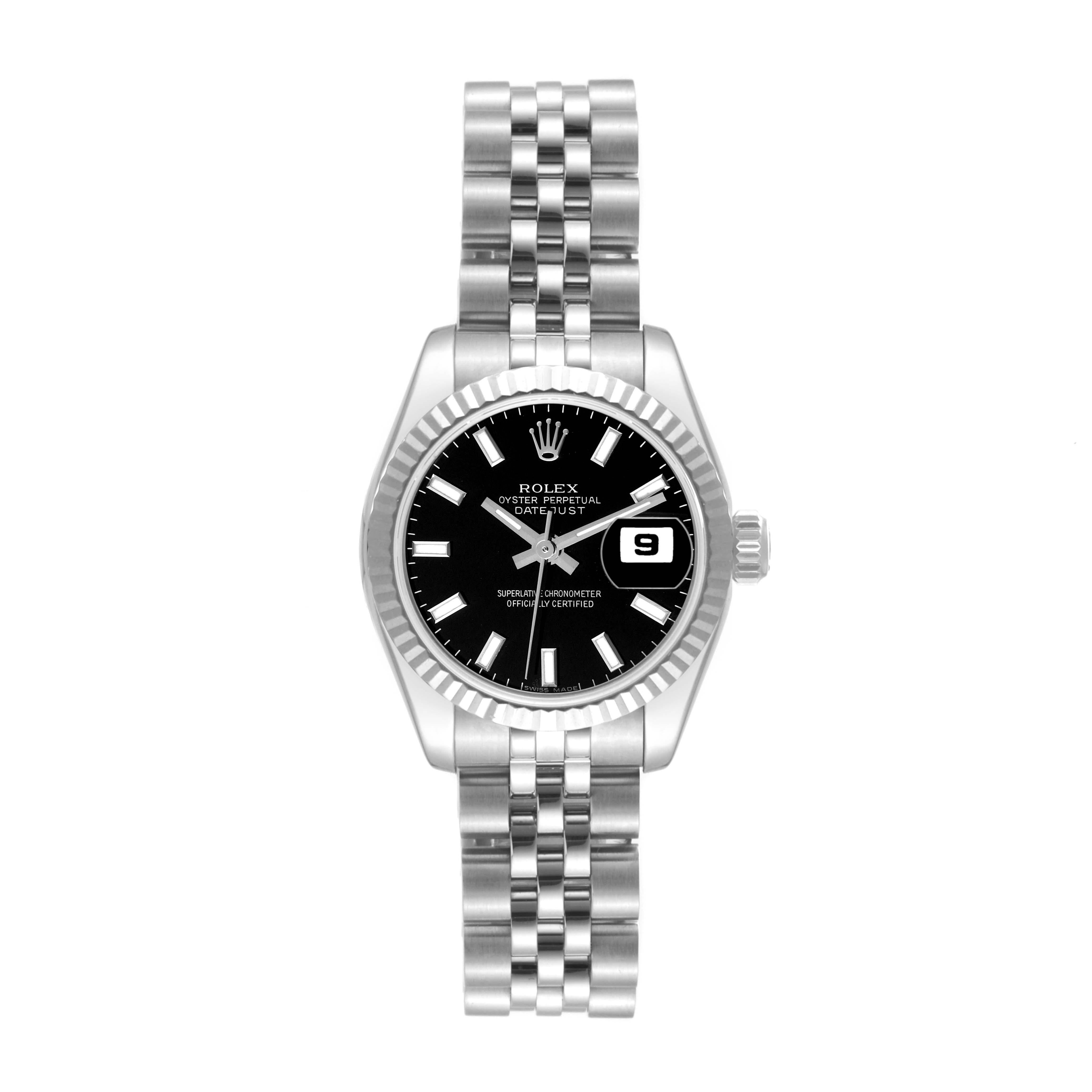 Women's Rolex Datejust Steel White Gold Black Dial Ladies Watch 179174 Box Papers For Sale