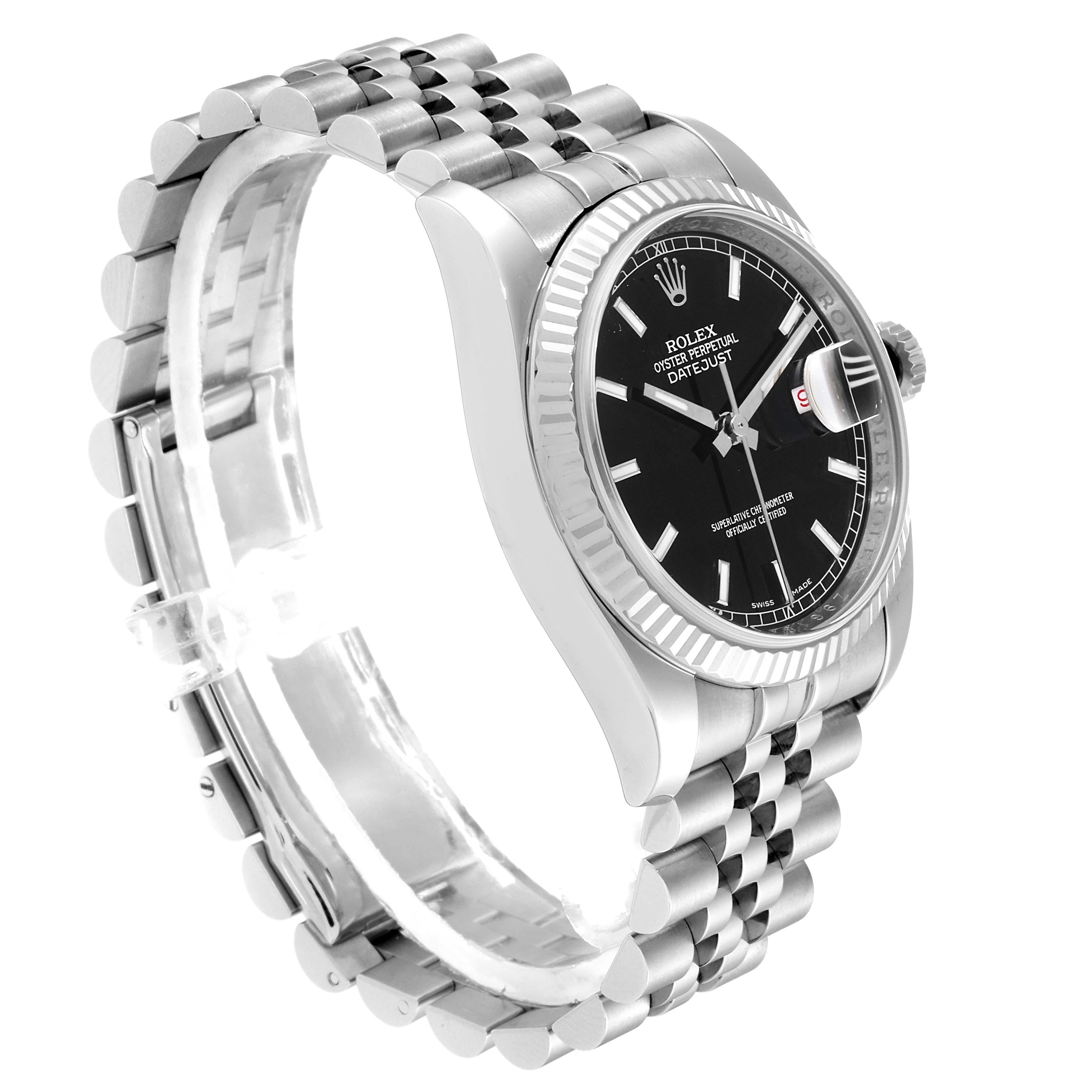 Rolex Datejust Steel White Gold Black Dial Men's Watch 116234 Box Card In Excellent Condition In Atlanta, GA