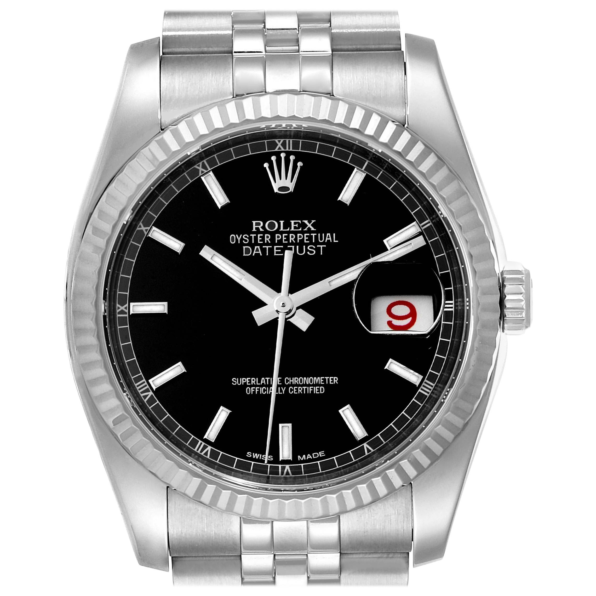 Rolex Datejust Steel White Gold Black Dial Men's Watch 116234 Box Card
