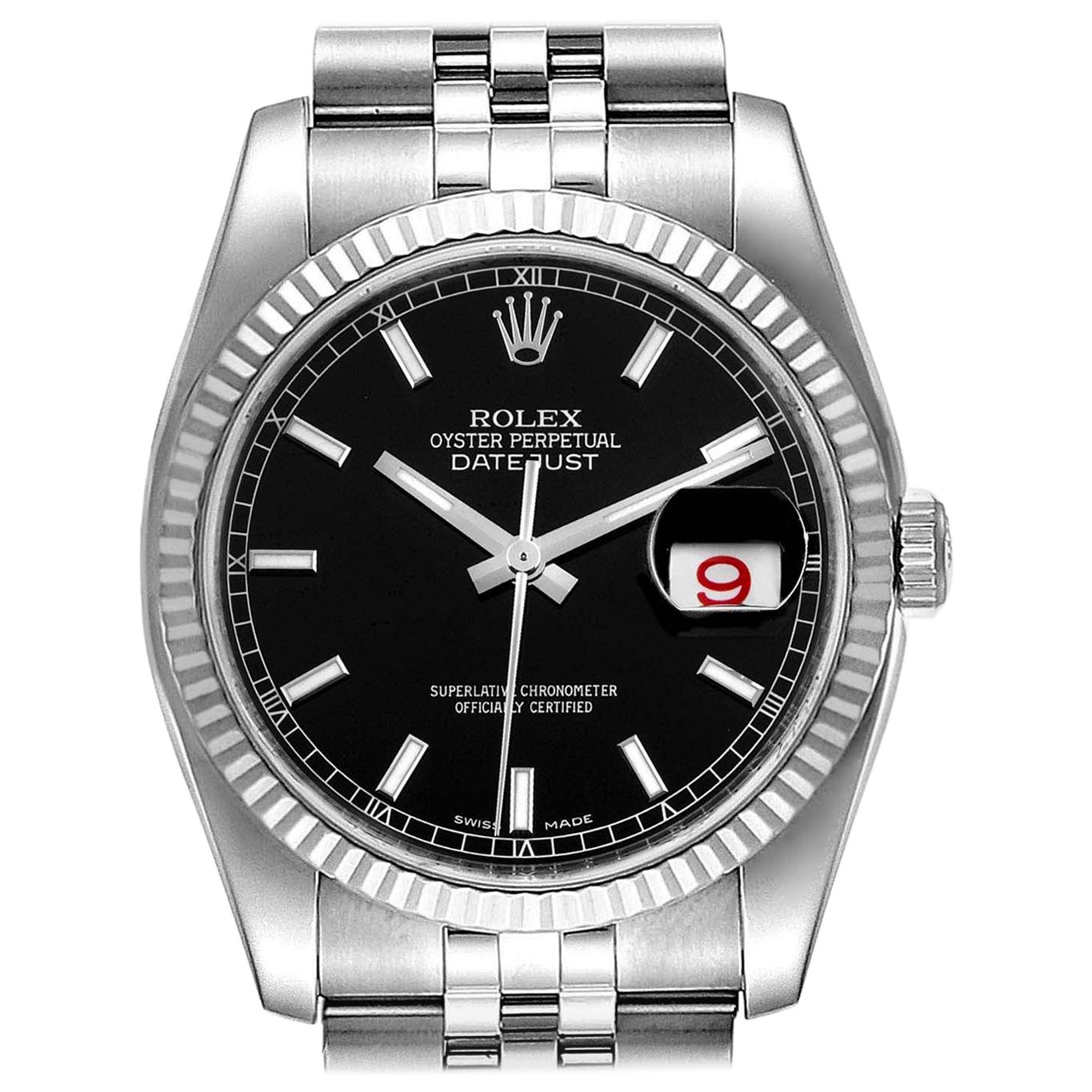 Rolex Datejust Steel White Gold Black Dial Men's Watch 116234 Box Card