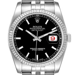 Rolex Datejust Steel White Gold Black Dial Mens Watch 116234 Box Card