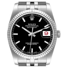 Rolex Datejust Steel White Gold Black Dial Mens Watch 116234 Box Card