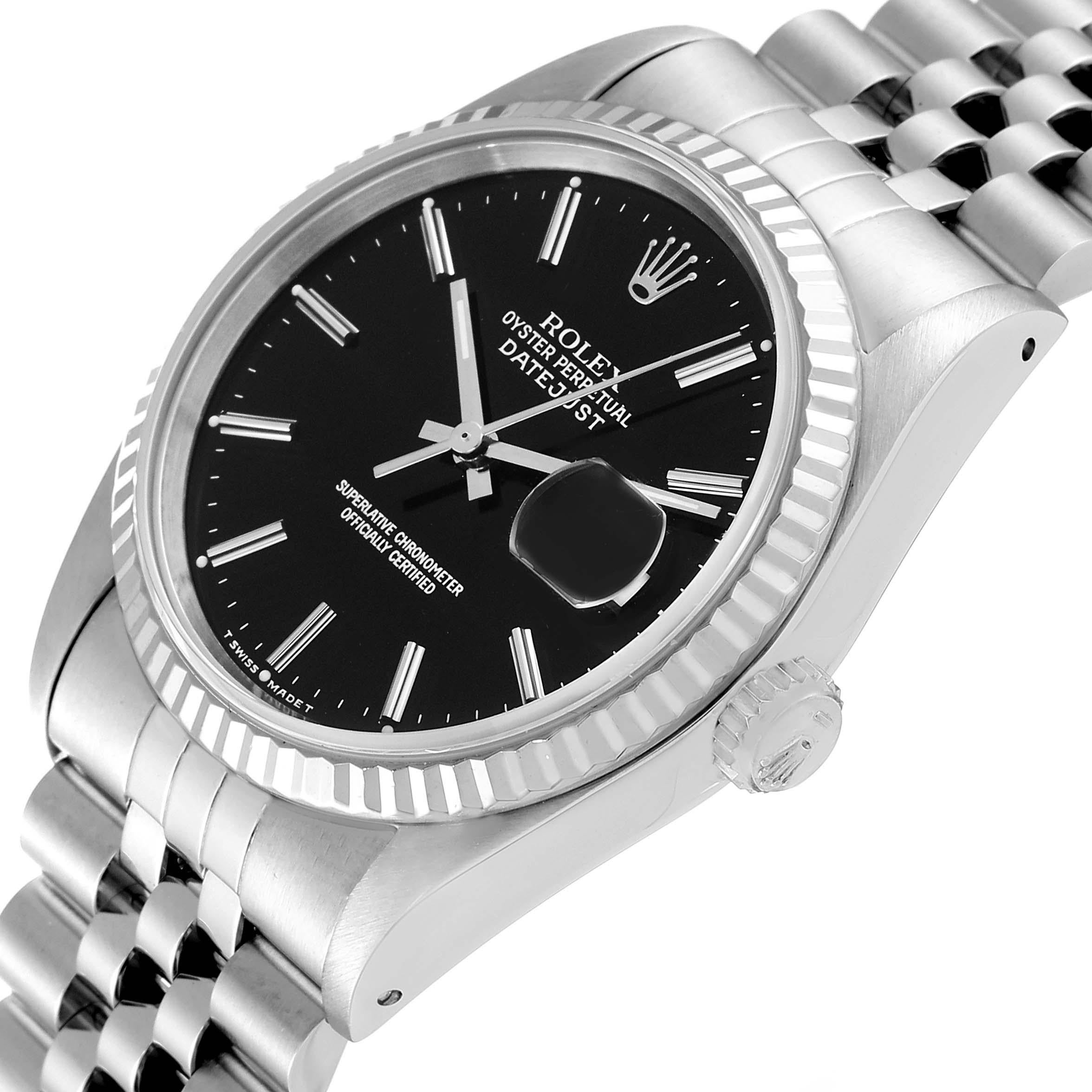 Rolex Datejust Steel White Gold Black Dial Mens Watch 16234 Box Papers 1