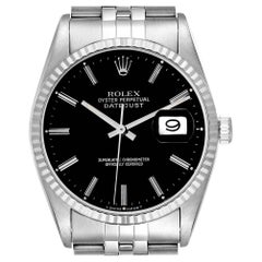 Rolex Datejust Steel White Gold Black Dial Mens Watch 16234 Box Papers