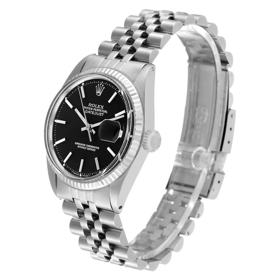 Rolex Datejust Steel White Gold Black Dial Vintage Mens Watch 1601 In Good Condition In Atlanta, GA