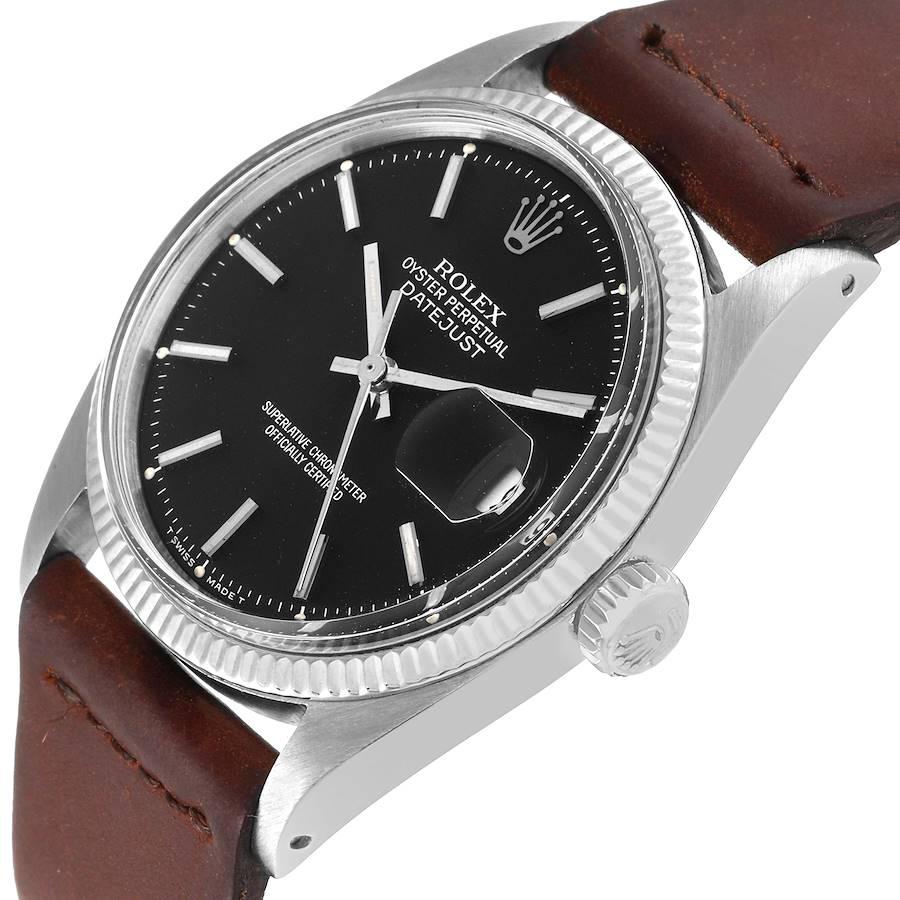 Rolex Datejust Steel White Gold Black Dial Vintage Mens Watch 1601 1