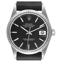 Rolex Datejust Steel White Gold Black Dial Vintage Mens Watch 1601