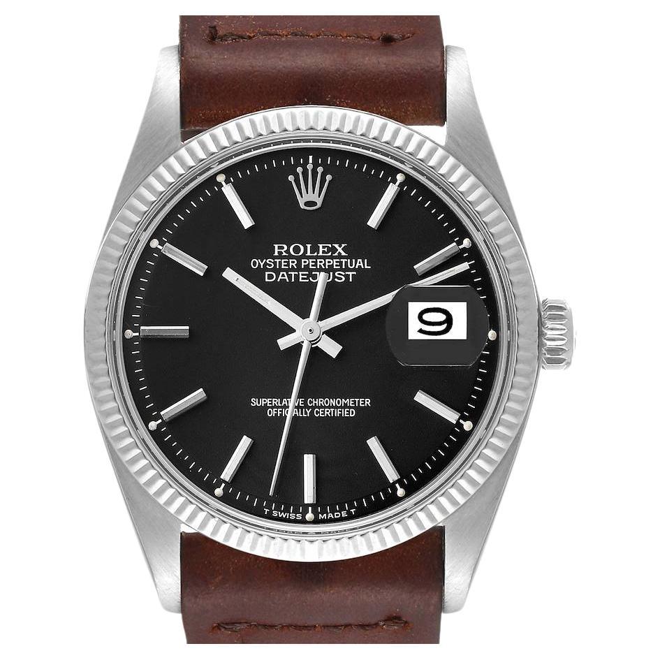 Rolex Datejust Steel White Gold Black Dial Vintage Mens Watch 1601