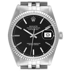 Rolex Datejust Steel White Gold Black Dial Vintage Mens Watch 1601