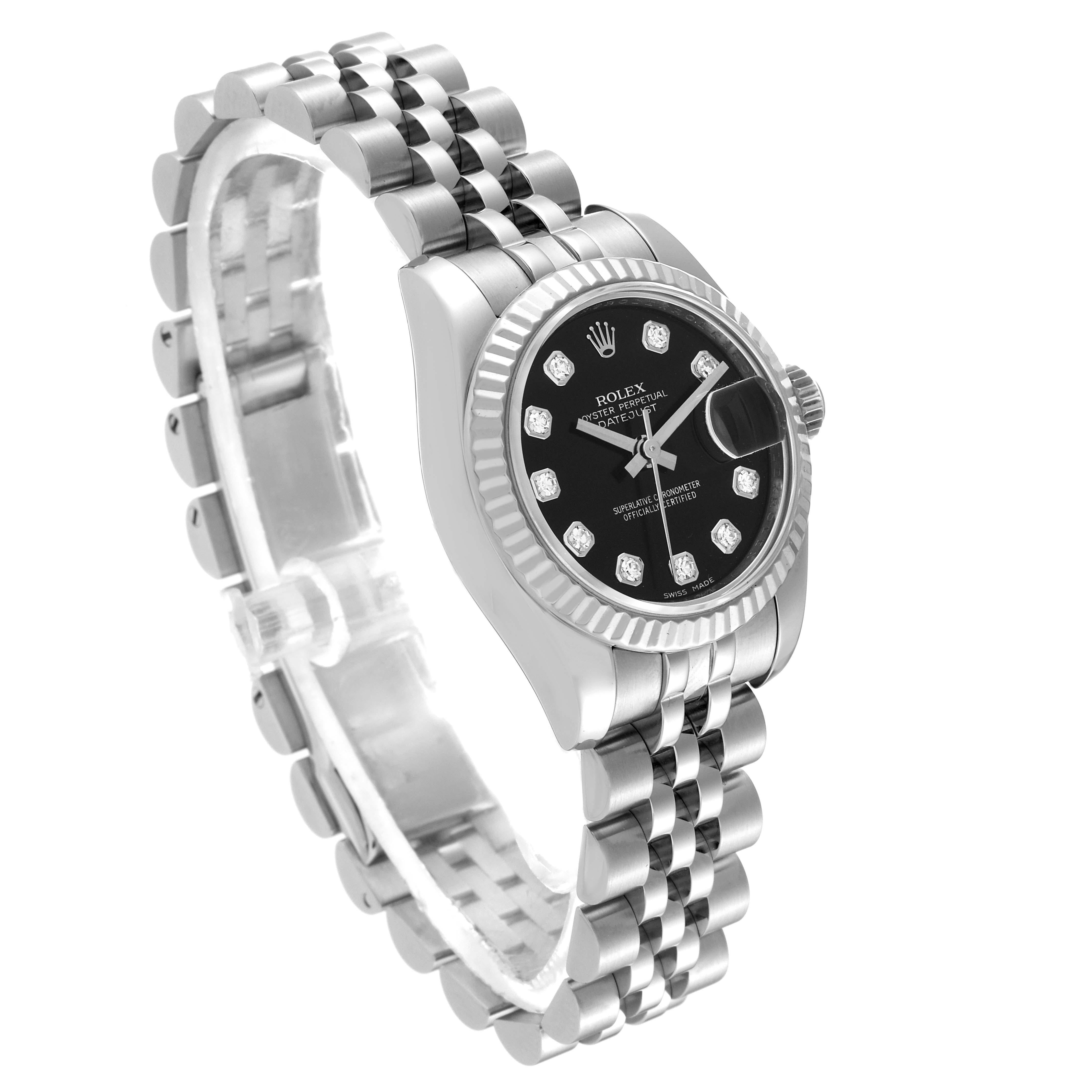Rolex Datejust Steel White Gold Black Diamond Dial Ladies Watch 179174 Box Card 8